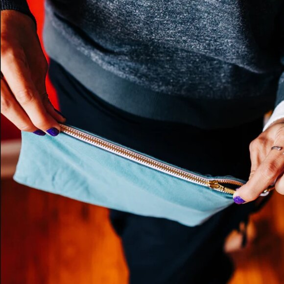 Buddha Pants Unisex Zipper Travel Cotton Make Up Bag Hand Carry Clutch Blue - Picture 3 of 3